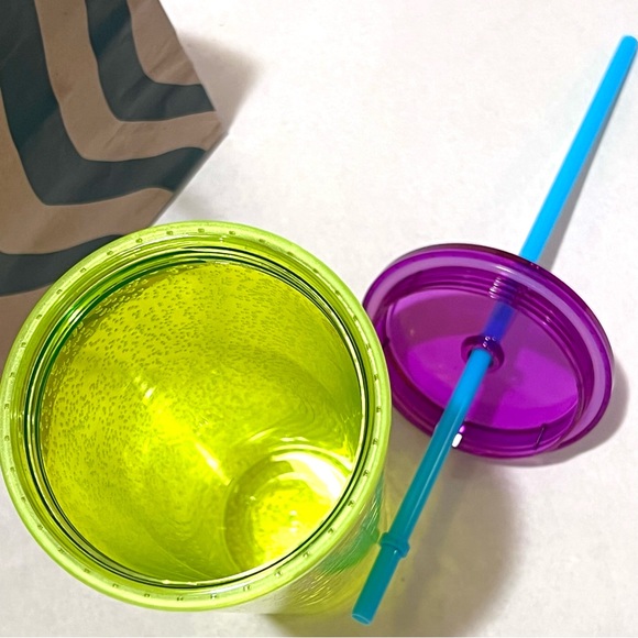 Starbucks Neon Yellow Bubble Cold Cup Tumbler with Straw 24oz Yellow/Purple/Blue - Picture 9 of 10